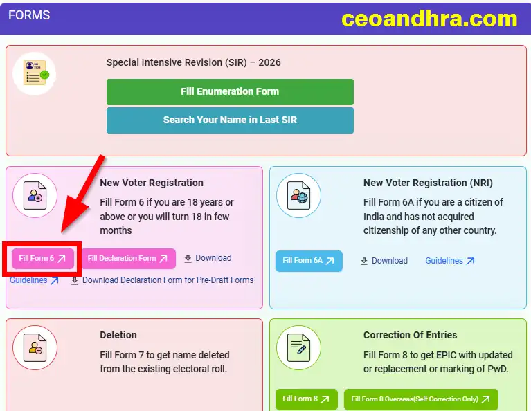 ECI Net New Voter Card Andhra Pradesh Form 6