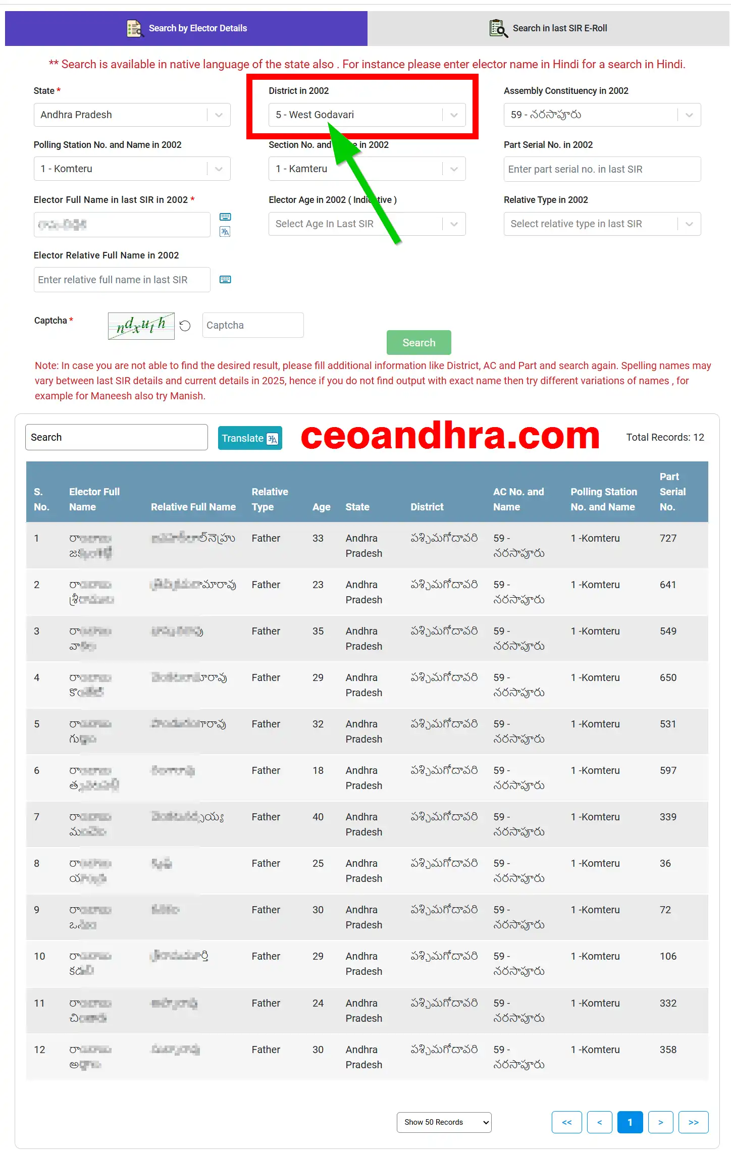 West Godavari District 2002 Voter List PDF Download